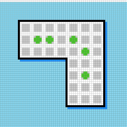The opening LF52 board: green pegs on a grid of gray holes
