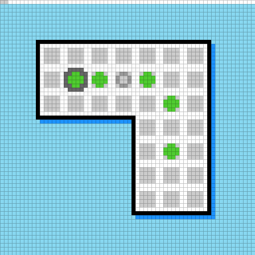 A green peg is selected, with a highlighted landing hole two cells away